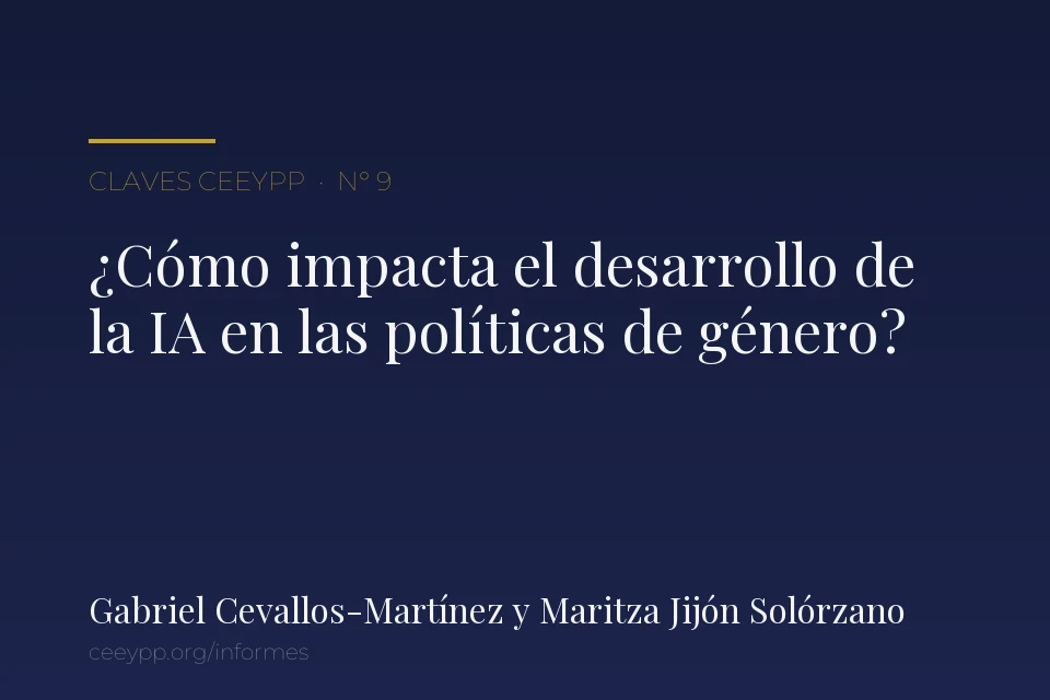 Portada del informe N° 9: «¿Cómo impacta el desarrollo de la IA en las políticas de género?», de Gabriel Cevallos-Martínez y Maritza Jijón Solórzano