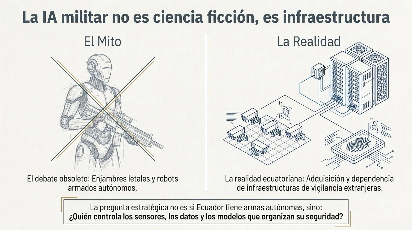 Figura 1. El mito y la realidad de la IA militar en el Ecuador